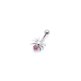 14 Gauge Surgical Steel Spider Belly Button Ring - Pink