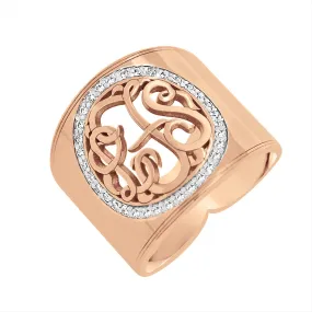 14K Gold Cigar Band Diamond Monogram Ring