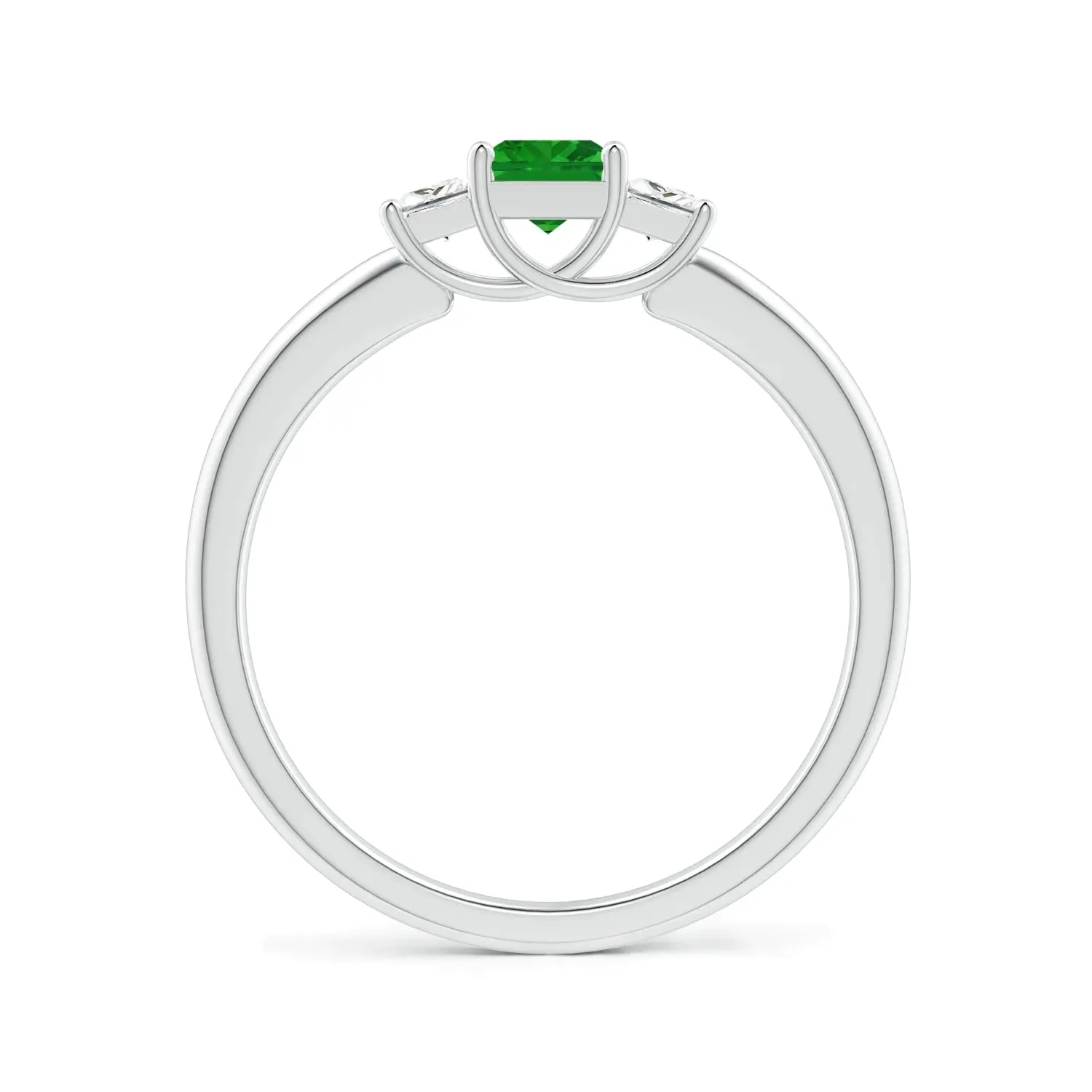 1.6 CT. Three-Stone Square Emerald and Princess White Sapphire Sidestone Ring