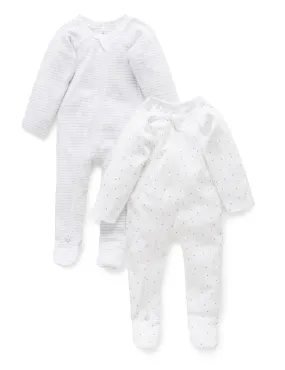 2 Pack Zip Growsuit - Pale Grey Melange