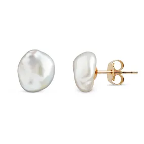 8.0-9.0 mm Keshi Metallic White Freshwater Pearl Stud Earrings