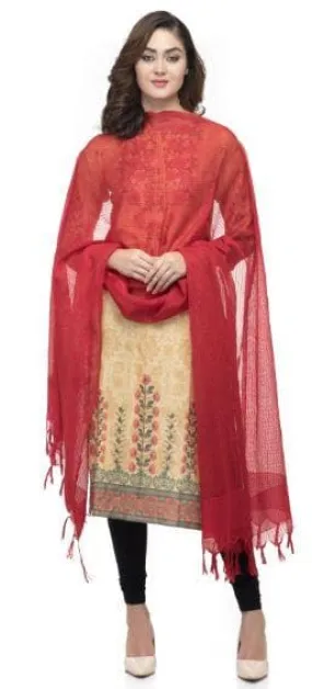 A R Silk Women's Cotton Self Design Red Regular Dupatta Plain Design