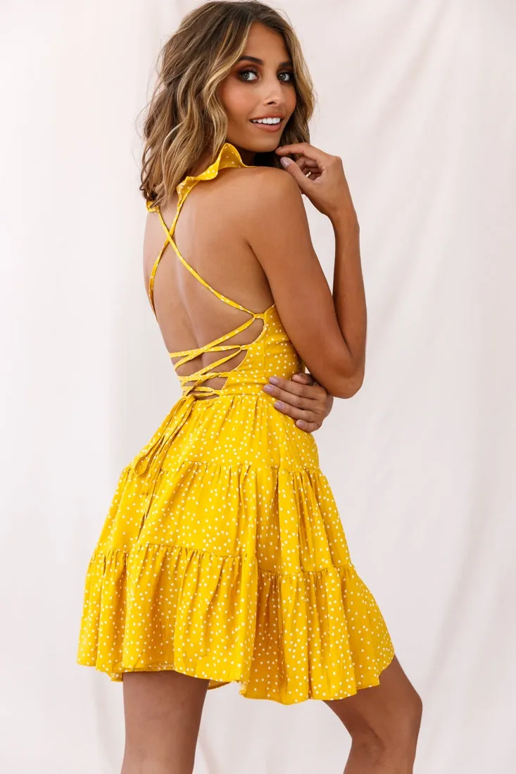 Allegra Fluted Hem Lace-Up Back Dress Yellow