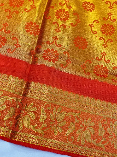 Beautiful Orange Color Designer Art Silk Shawl (Ponnadai) For Guest