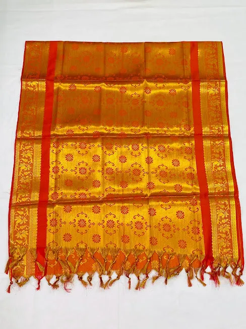 Beautiful Orange Color Designer Art Silk Shawl (Ponnadai) For Guest