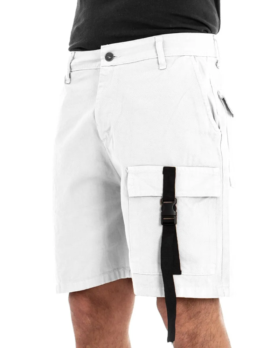 Bermuda Pantaloncino Uomo Corto Bianco Tasca America Cargo GIOSAL-PC1626A