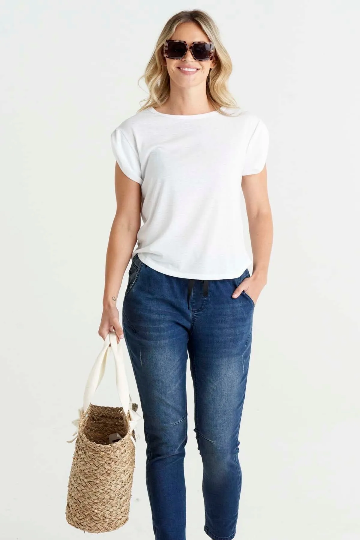 Betty Basics Gemma Roll Cuff Top in White