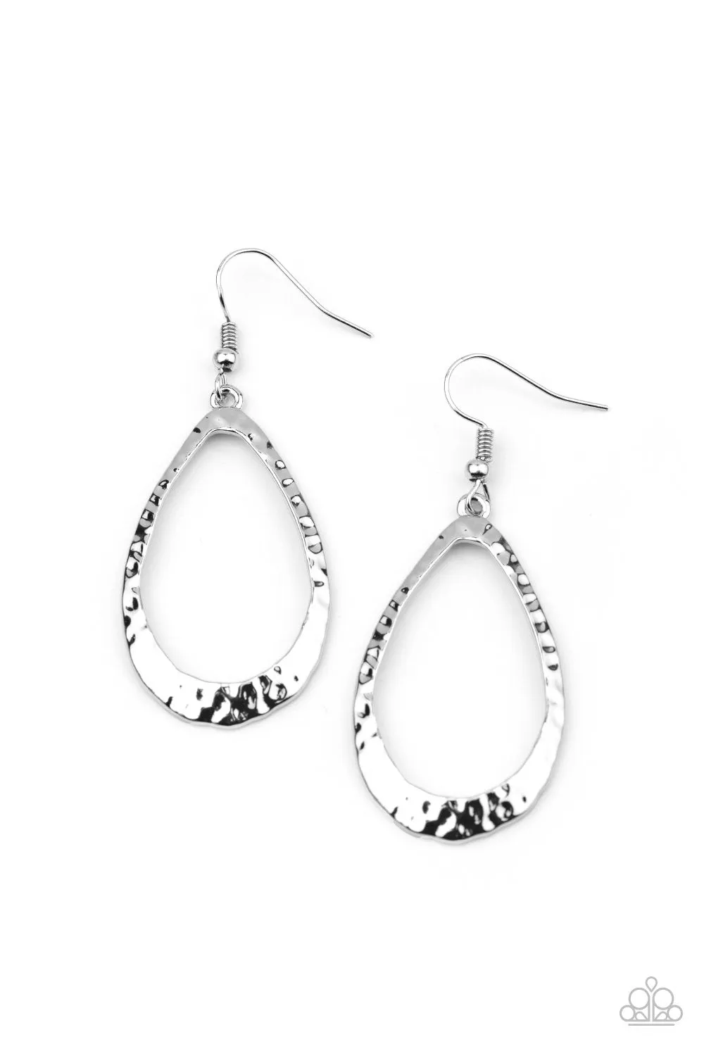 BEVEL-Headed Brilliance Silver Teardrop Earrings - Paparazzi Accessories