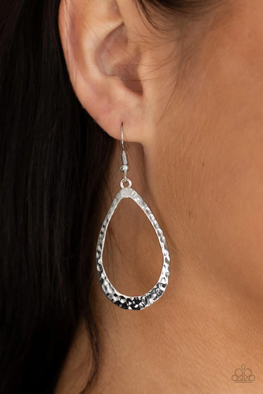 BEVEL-Headed Brilliance Silver Teardrop Earrings - Paparazzi Accessories