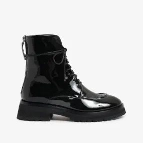 Black women's patent leather ankle boot