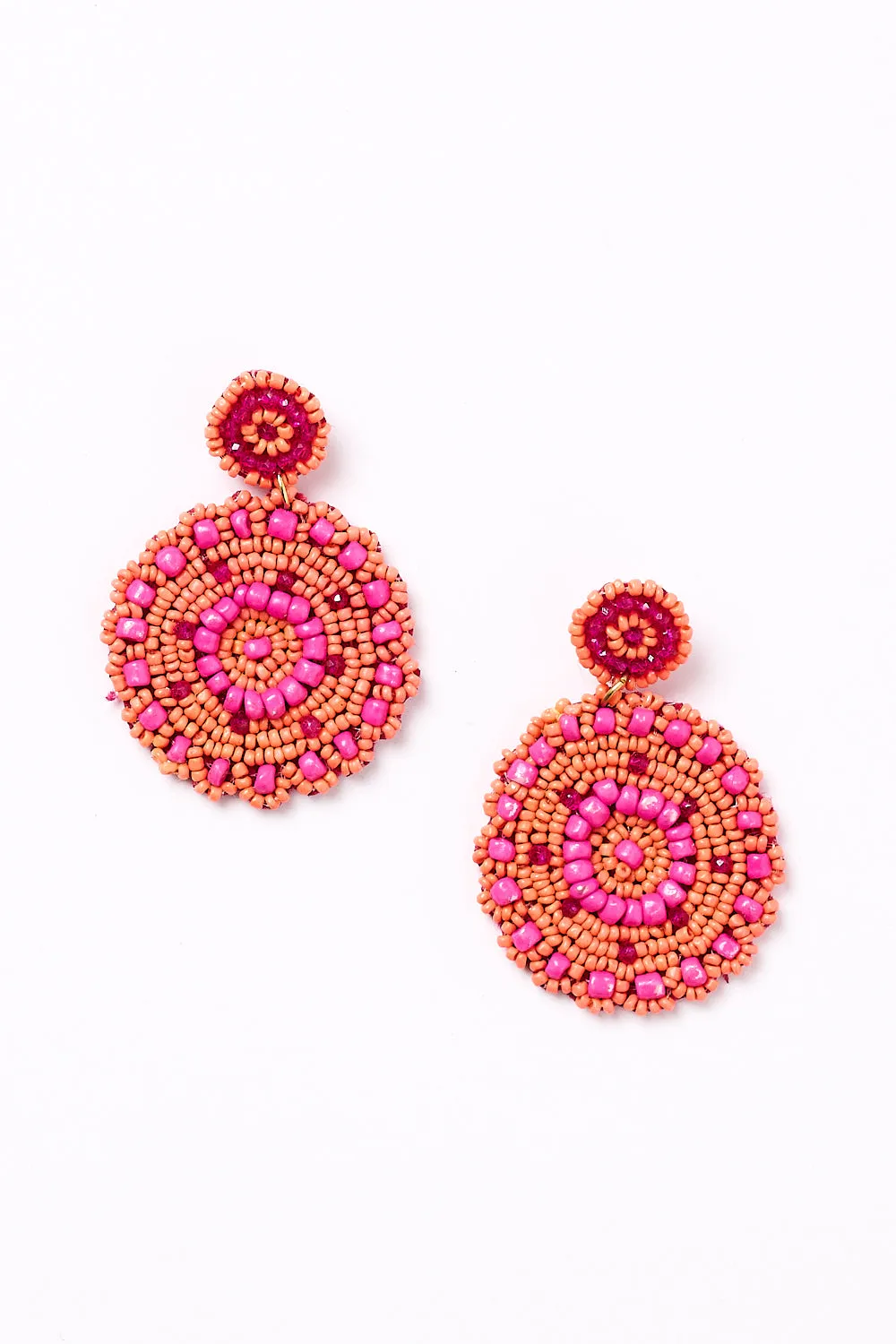 Boho Beaded Earrings in Orange and Hot Pink