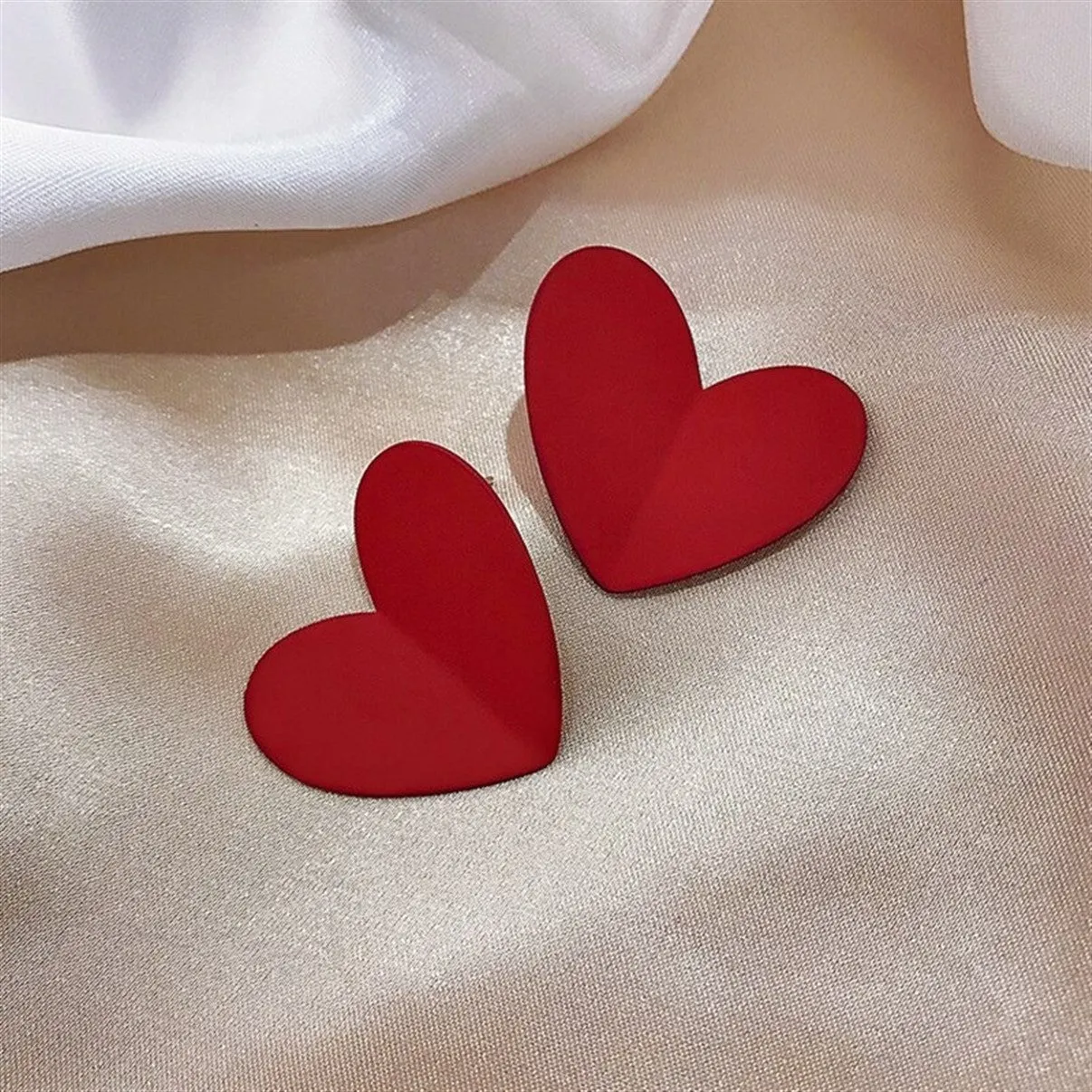 Bright Red Heart Cute Big Stud Earrings