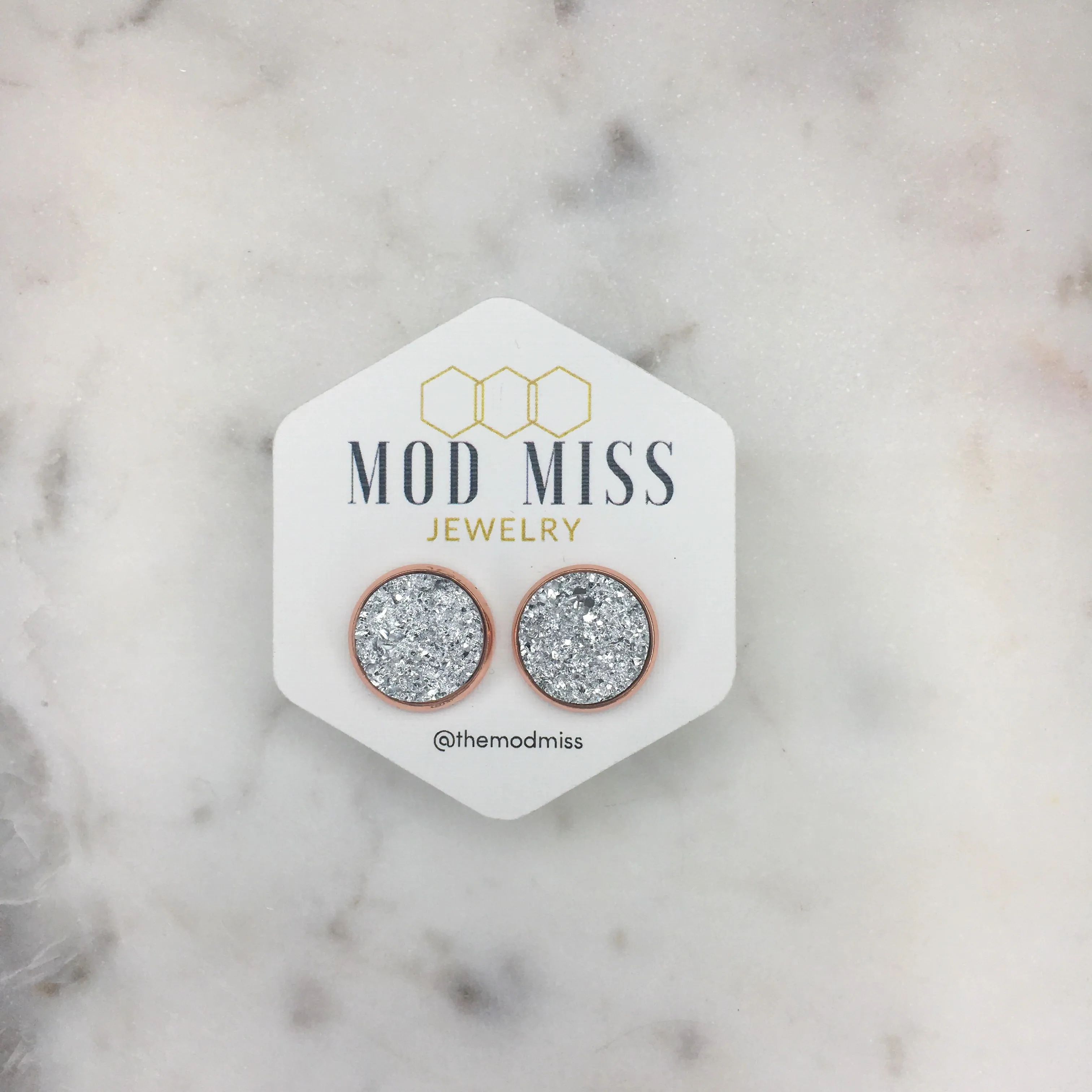 Druzy Stud Earring Silver