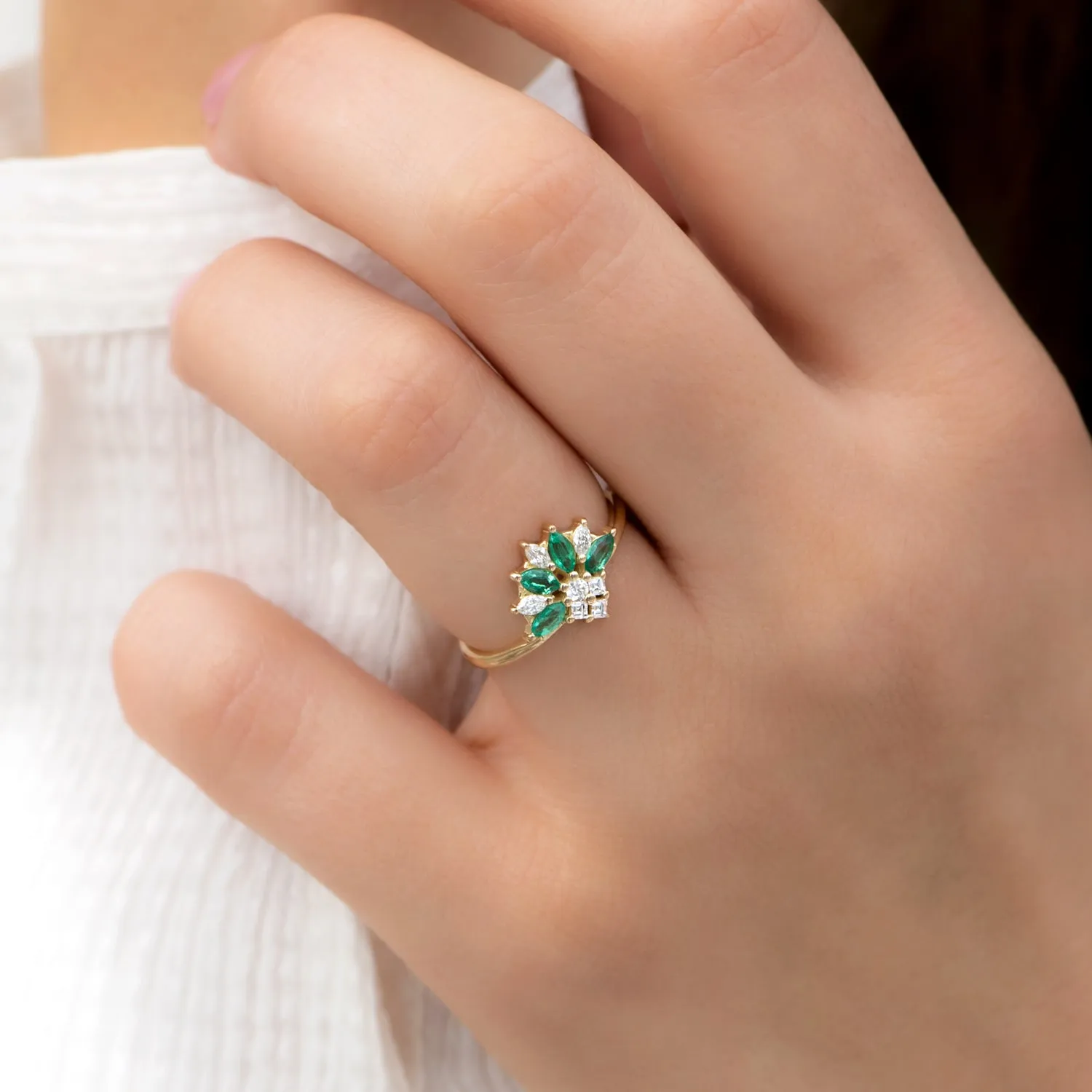 Emerald and Diamond Cluster Engagement Ring