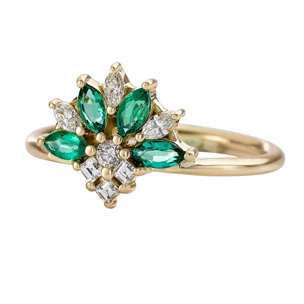 Emerald and Diamond Cluster Engagement Ring