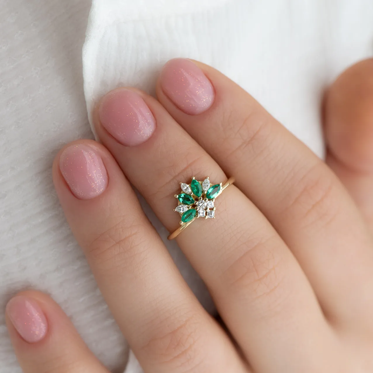 Emerald and Diamond Cluster Engagement Ring