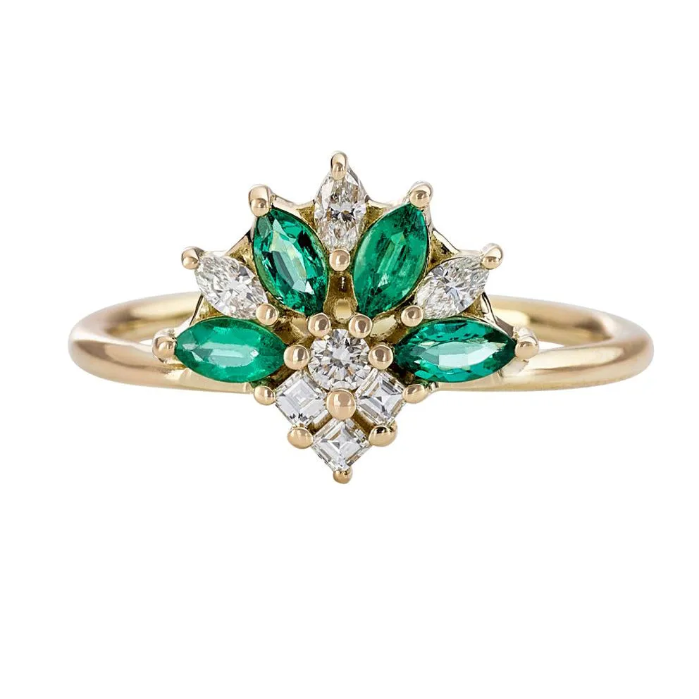 Emerald and Diamond Cluster Engagement Ring