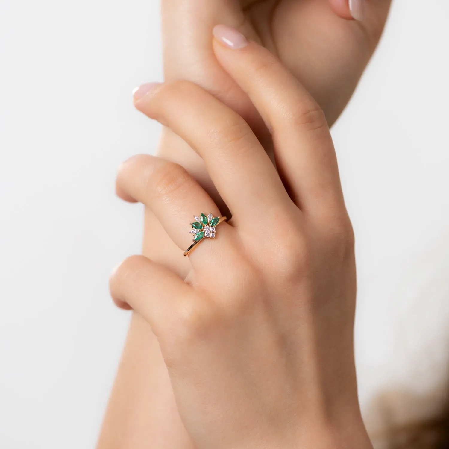 Emerald and Diamond Cluster Engagement Ring