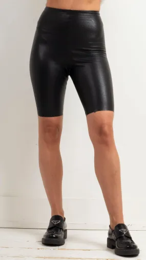 Faux Leather Bike Short - Black