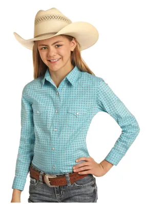 Girls Long Sleeved Diamond Geo Snap Shirt