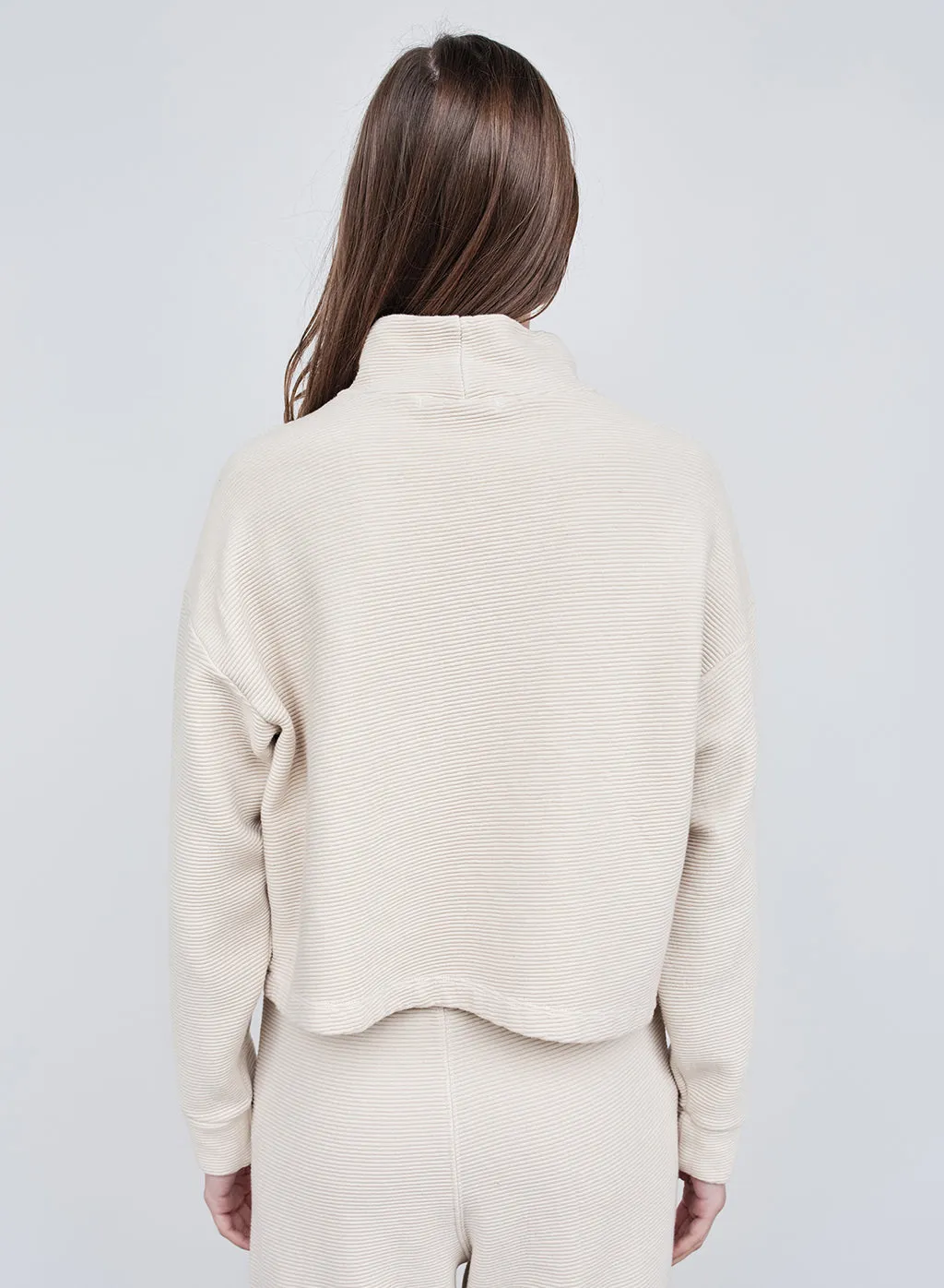 Horizontal Rib Mock Neck Pullover in Cream