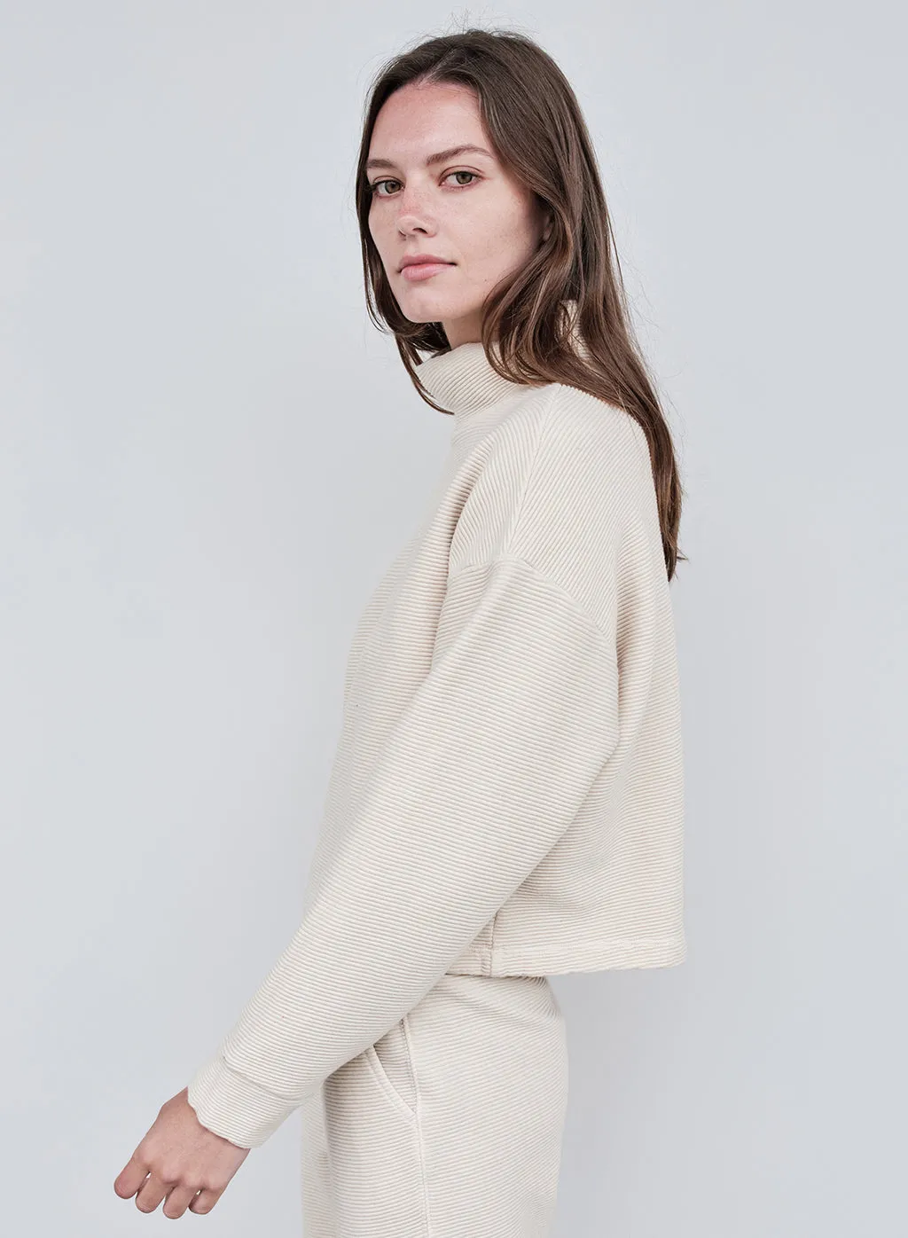 Horizontal Rib Mock Neck Pullover in Cream