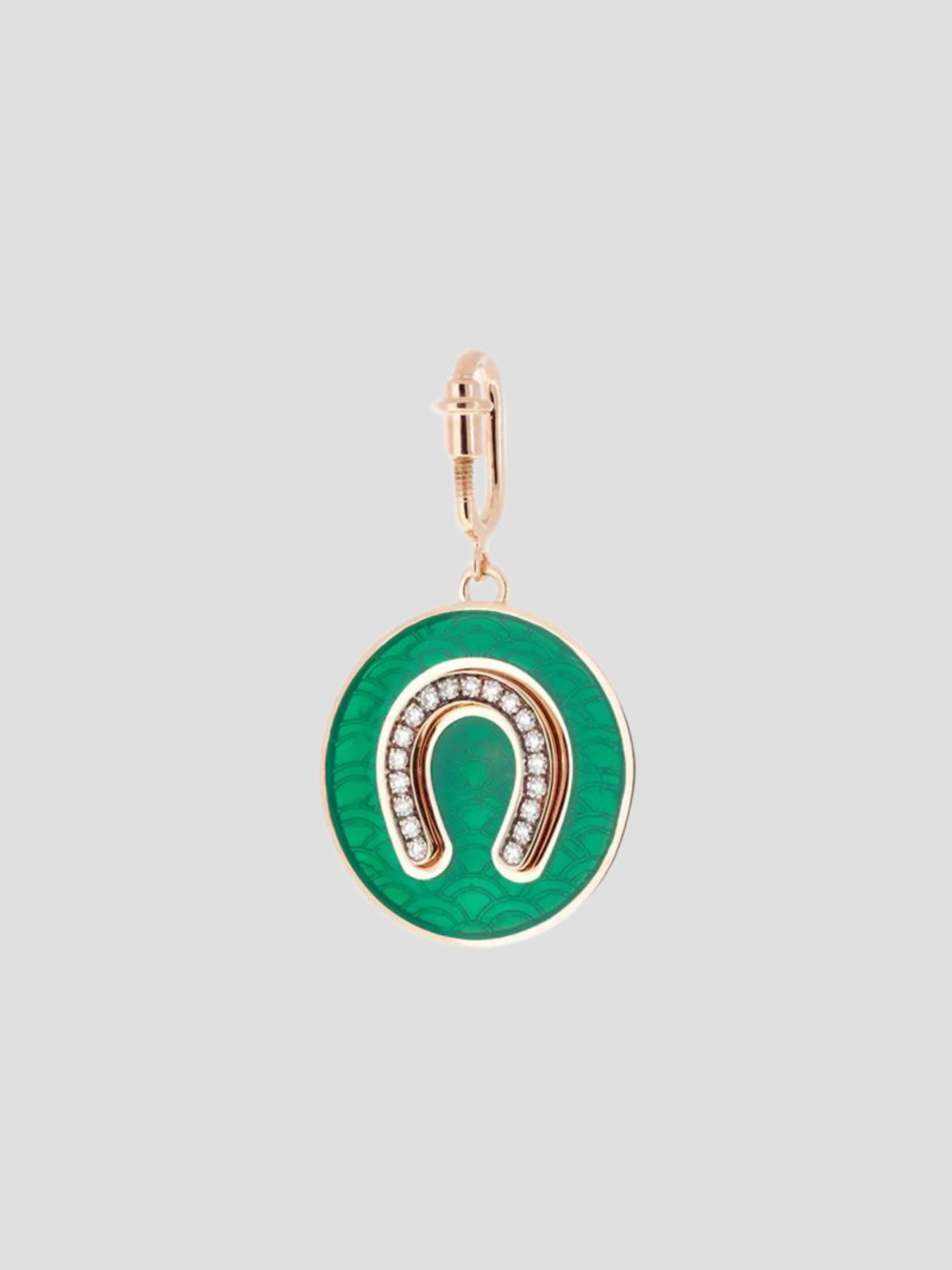 Horseshoe Charm in Pink Gold & Green