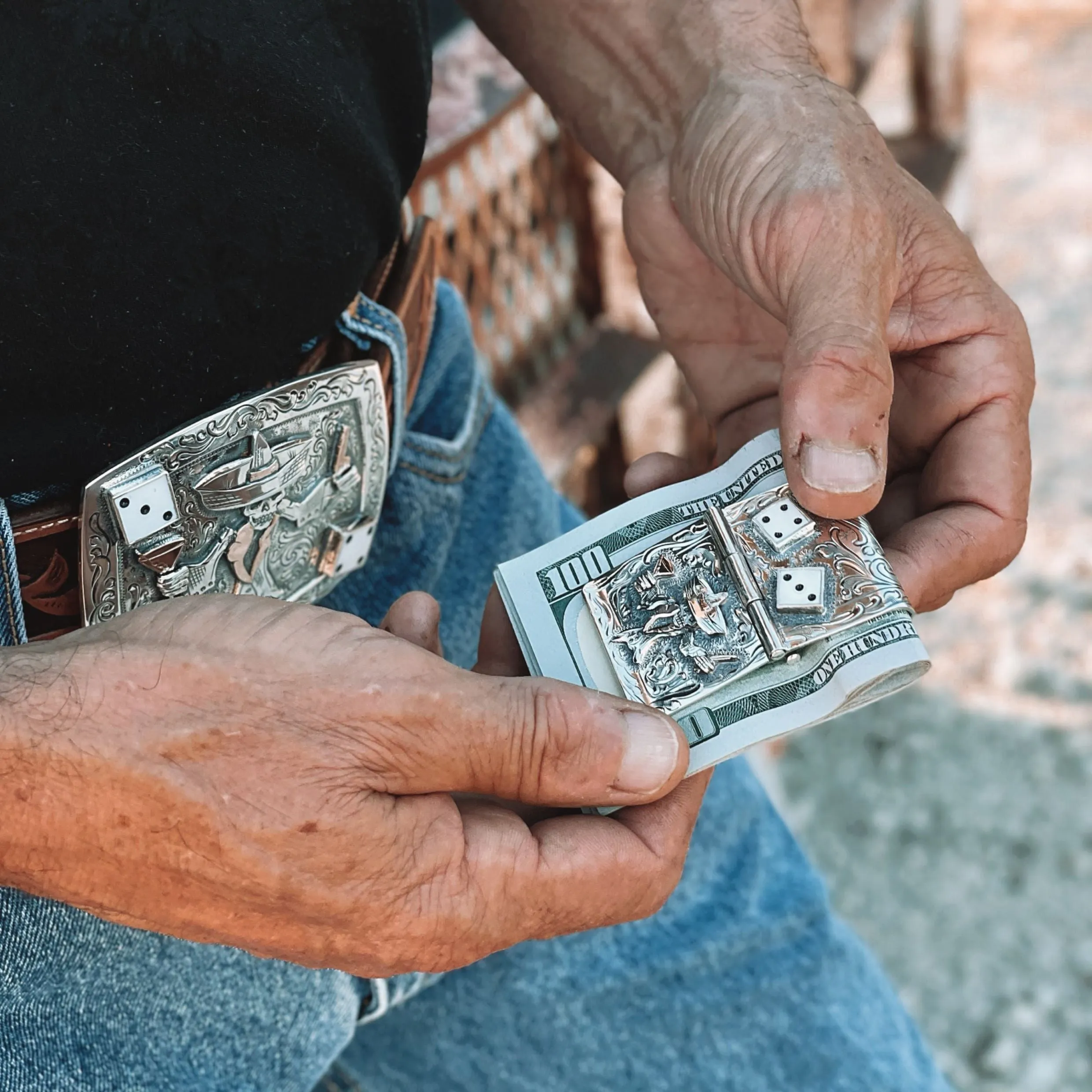 Johnny Bones Hand Engraved Sterling Money Clip