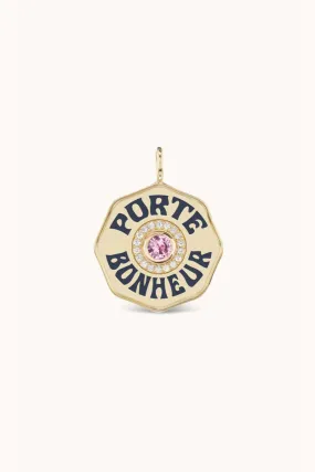 Large Porte Bonheur Charm - Pink Sapphire Diamond Navy Enamel Yellow Gold