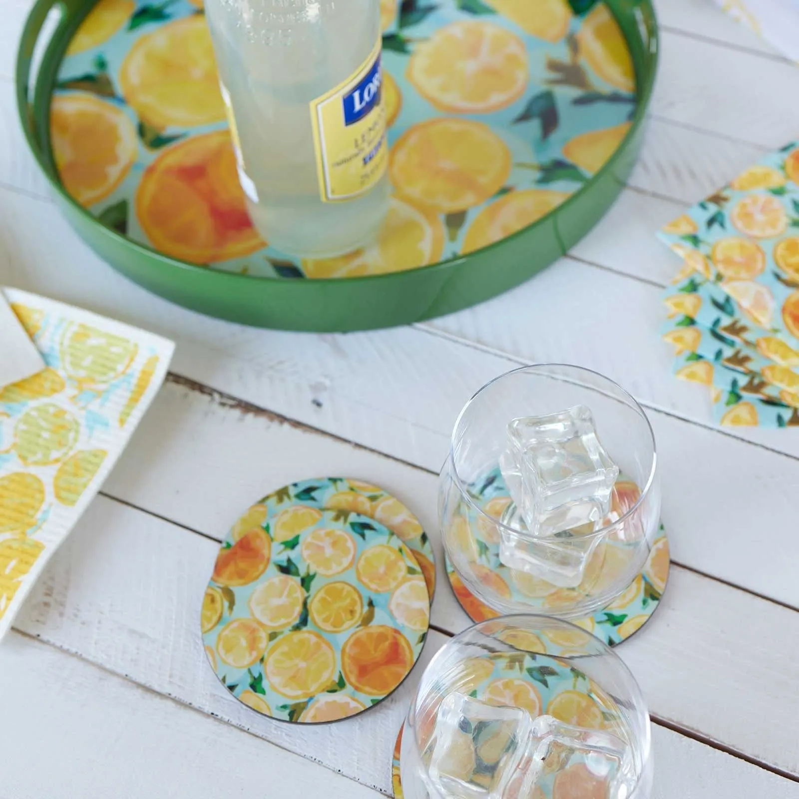 Lemon Slices Round Art Coasters - Set of 4