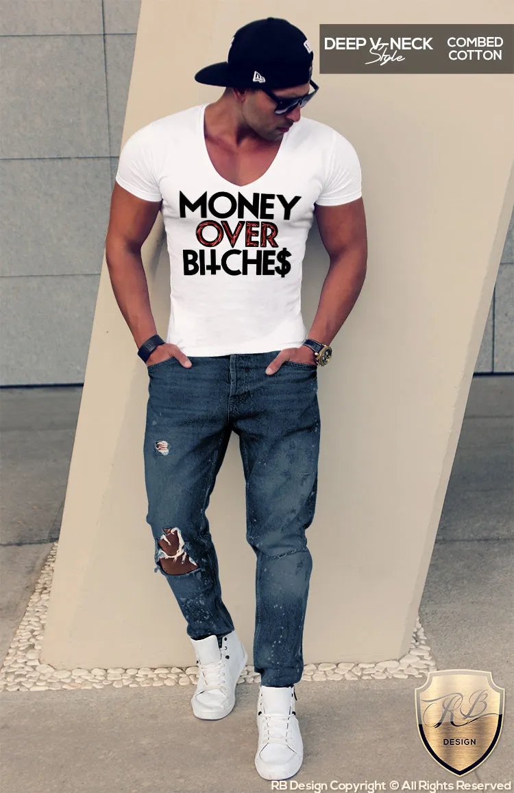 Men's Funny Slogan T-shirt Money Over Bitches Tank Top MD696