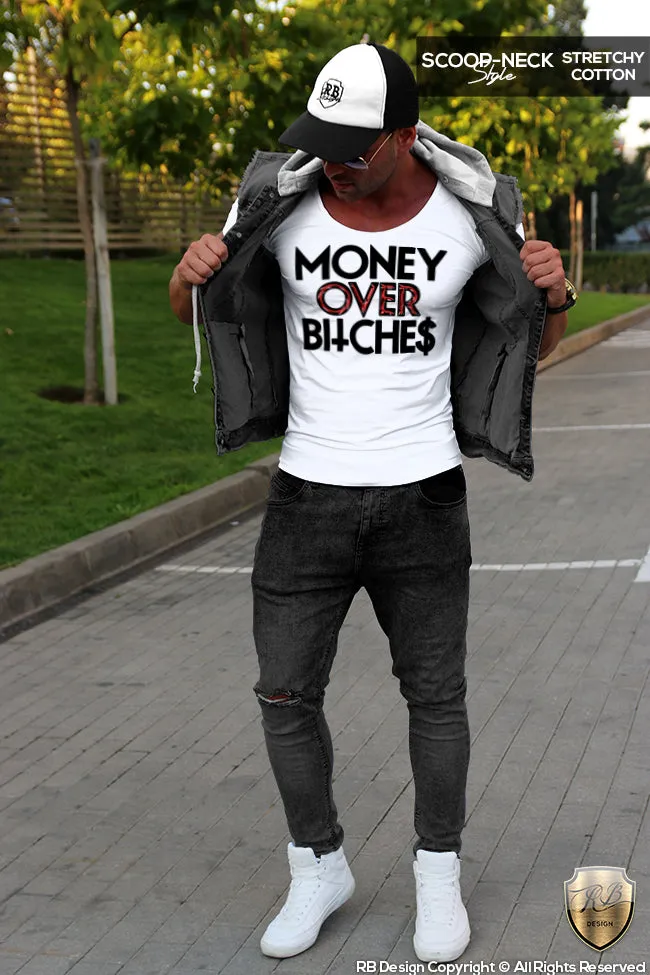 Men's Funny Slogan T-shirt Money Over Bitches Tank Top MD696