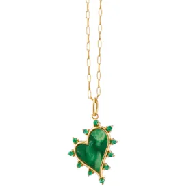 Monica Rich Kosann 18k Gold Aventurine Heart Necklace with Emeralds