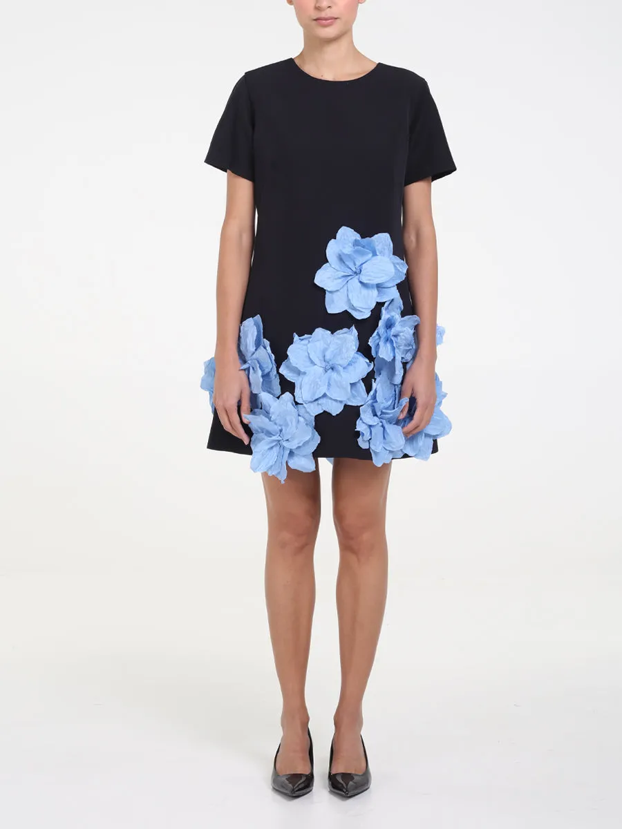 RAQUEL OROZCO Maria Dress - Black with Light Blue flowers