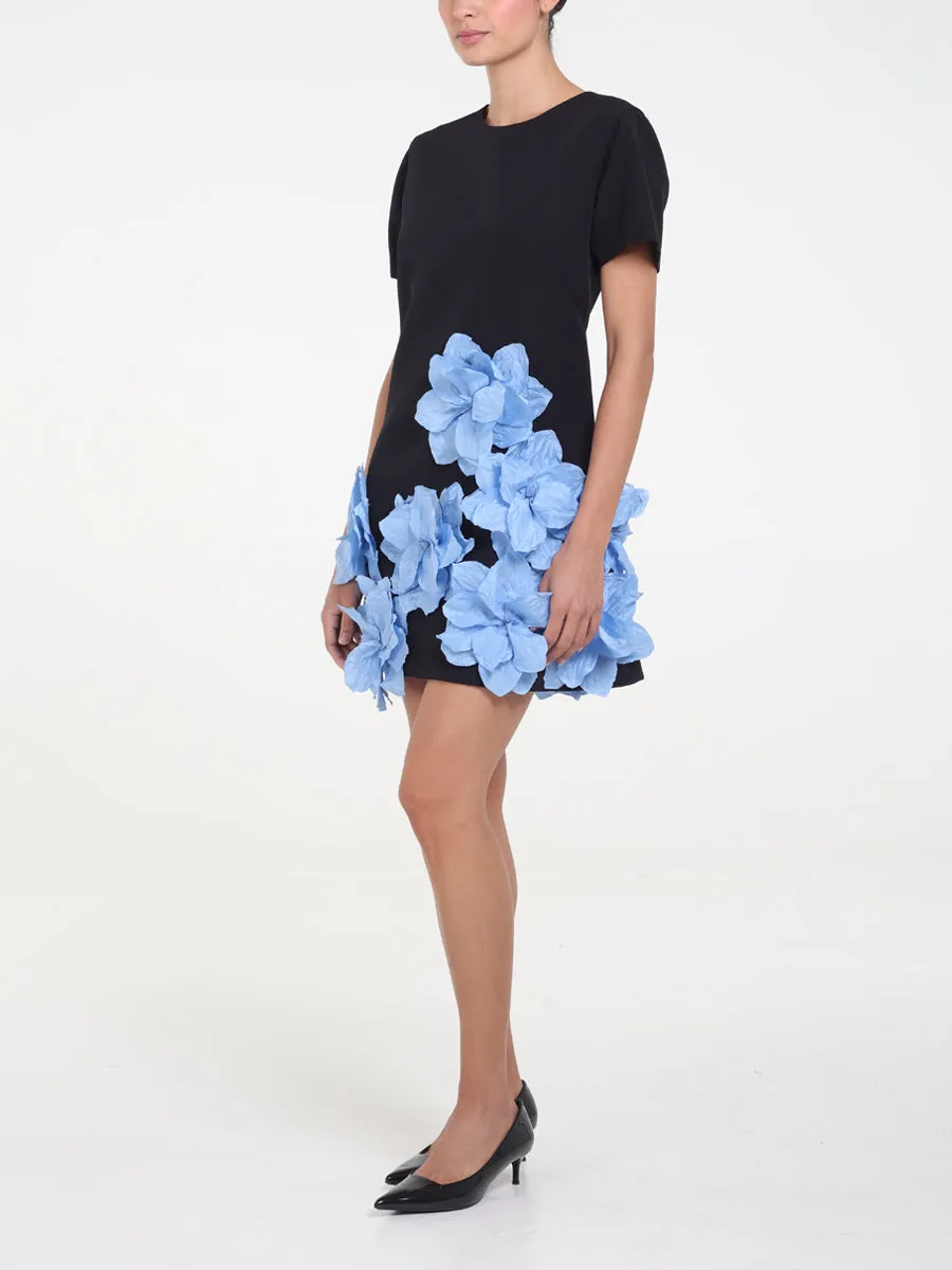 RAQUEL OROZCO Maria Dress - Black with Light Blue flowers