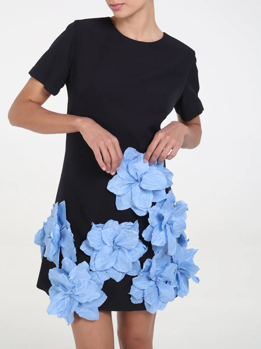 RAQUEL OROZCO Maria Dress - Black with Light Blue flowers