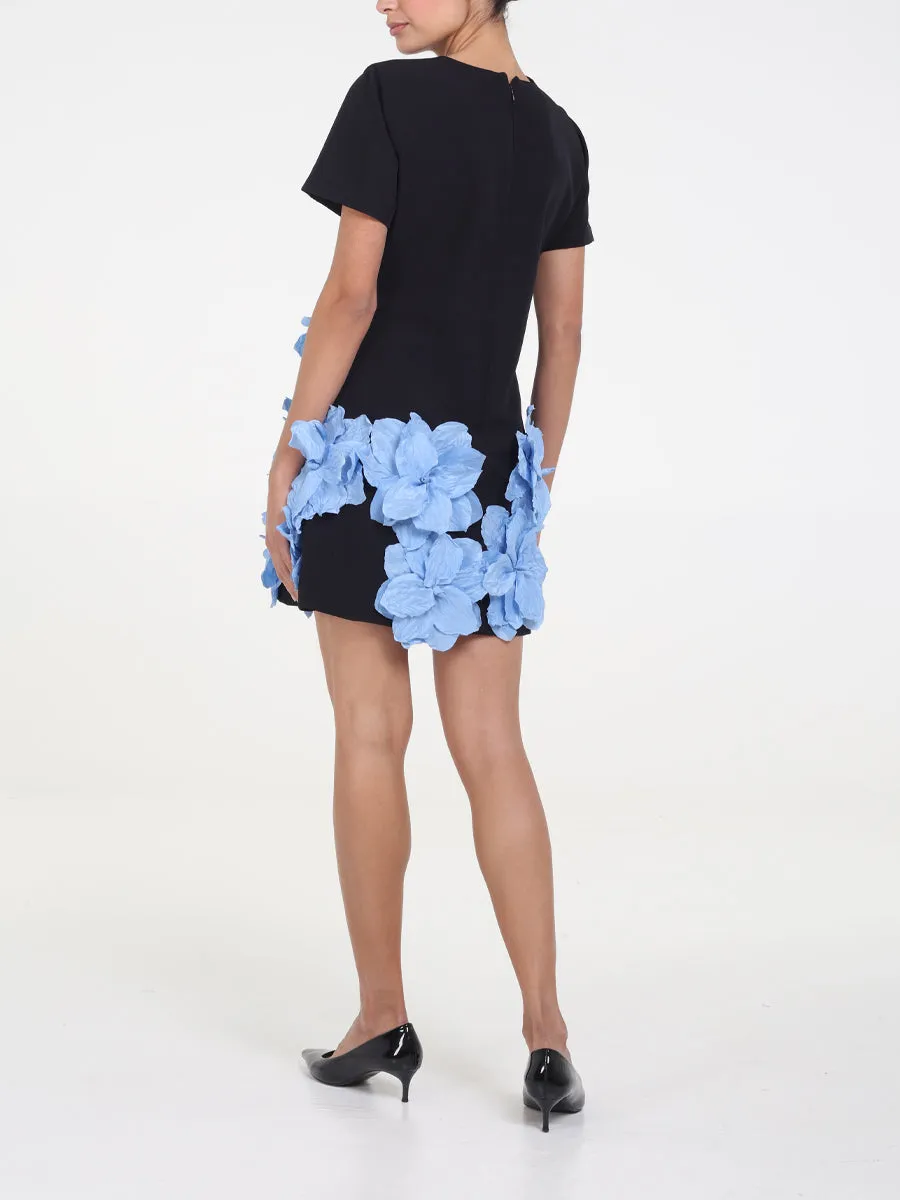 RAQUEL OROZCO Maria Dress - Black with Light Blue flowers