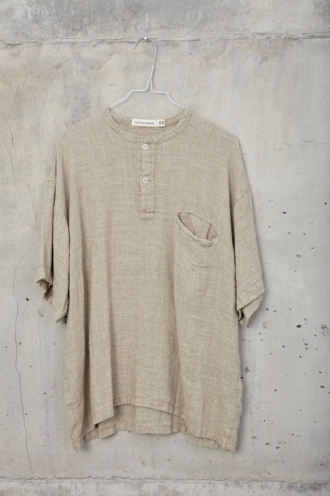 SEPI [ silent  ] - men short sleeve shirt 100% raw linen