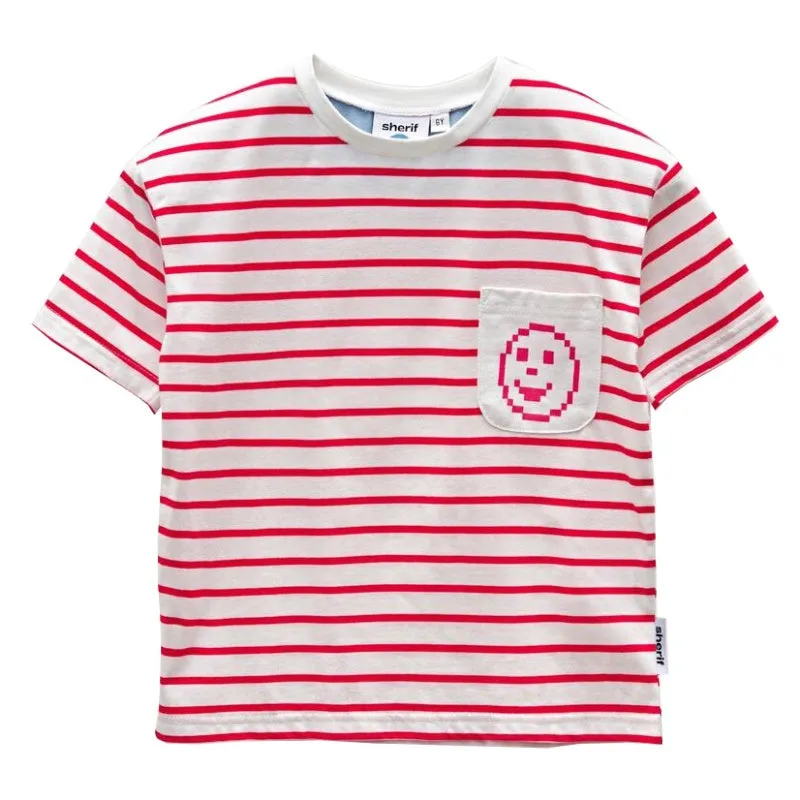 Sherif Pixel Pocket Tee - Red Stripe