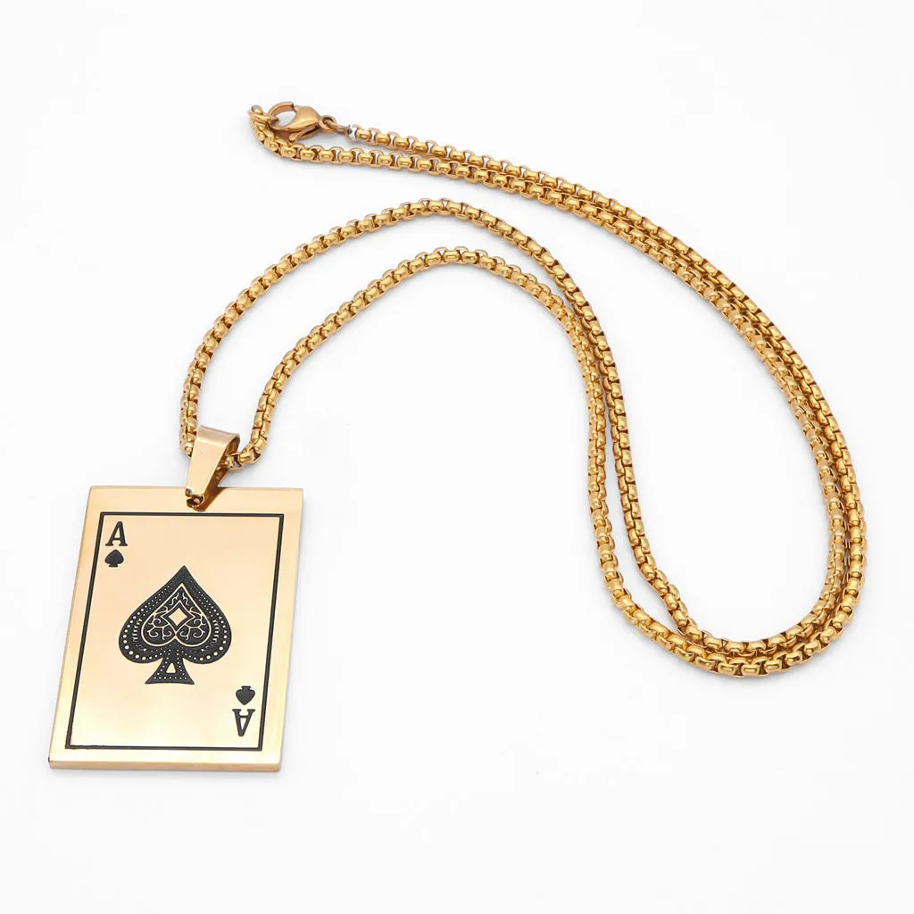 Stainless Steel Ace of Spades Card Pendant - Gold