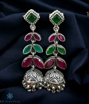 The Jenika  Silver Jhumkas (Red/Green)